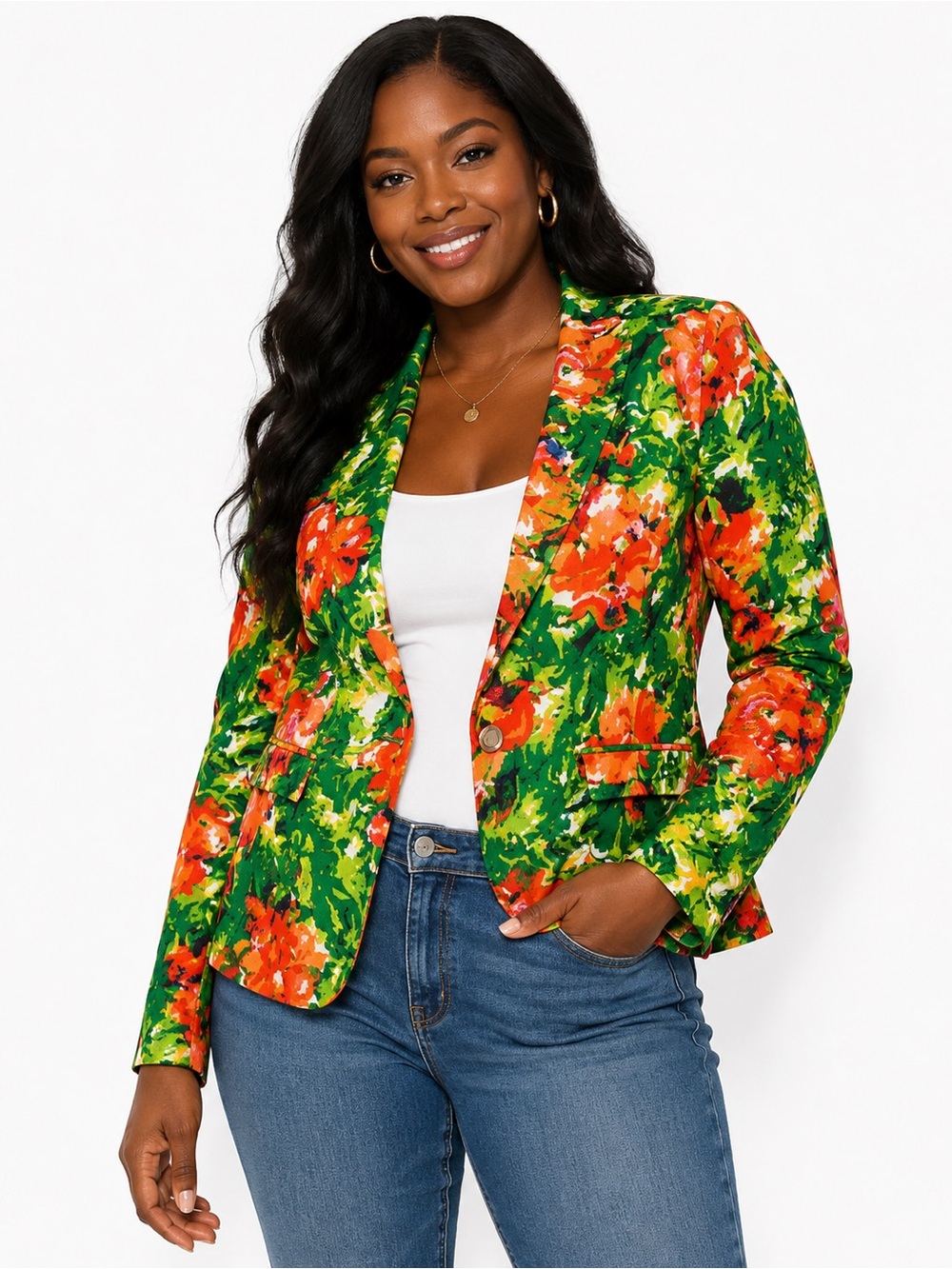 Live A‎ Little Green/Orange Floral Blazer Size L